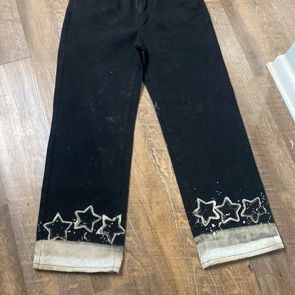 1OF A KIND UPCYCLED VINTAGE 100% COTTON BAGGY BLACK JEANS BLEACH/PAINT SPLATTER - Picture 7 of 10